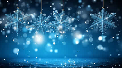 Snowflakes pattern background on blue starry sky, snow, frosting, glittering for Christmas and winter concept background