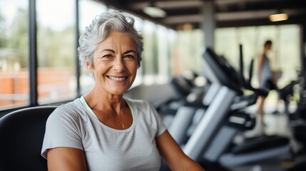 Obraz premium An elderly woman at the gym