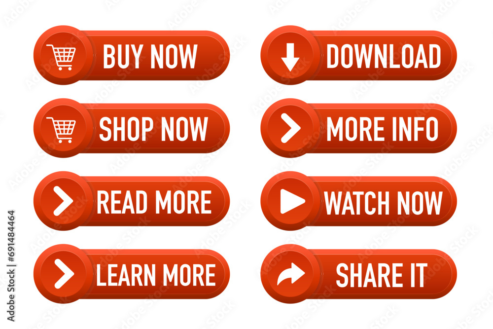 Poster call to action button set. red buttons for web design. web elements. button for ui ux, website, mobi
