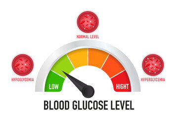Blood Glucose Levels scale. Normal level. Hyperglycemia, High Blood Sugar and Diabetes ,obesity is a serious medical condition causes. Glucose blood level sugar test. Vector illustration