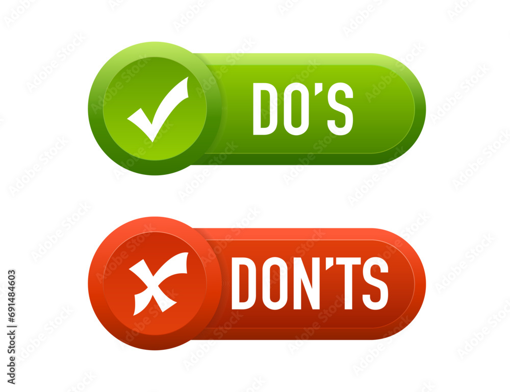 Poster do and don't icons. check mark and cross. like and dislike symbols. positive and negative signs. web