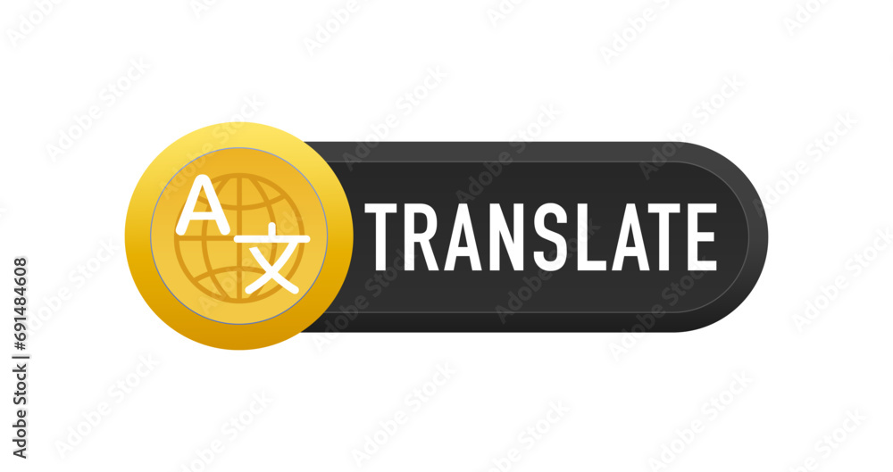 Poster button with language translation icons. online multi language translator. translation app icon. onli
