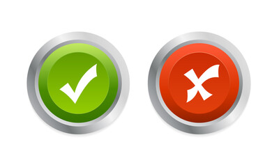 Check mark and cross button. Like and dislike symbols. Positive and negative signs. Web element. Button for UI UX, website, mobile application. Vector illustration