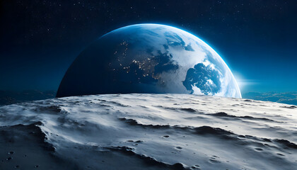 Fototapeta na wymiar Lunar Vantage Point - Panoramic Earth View from the Moon