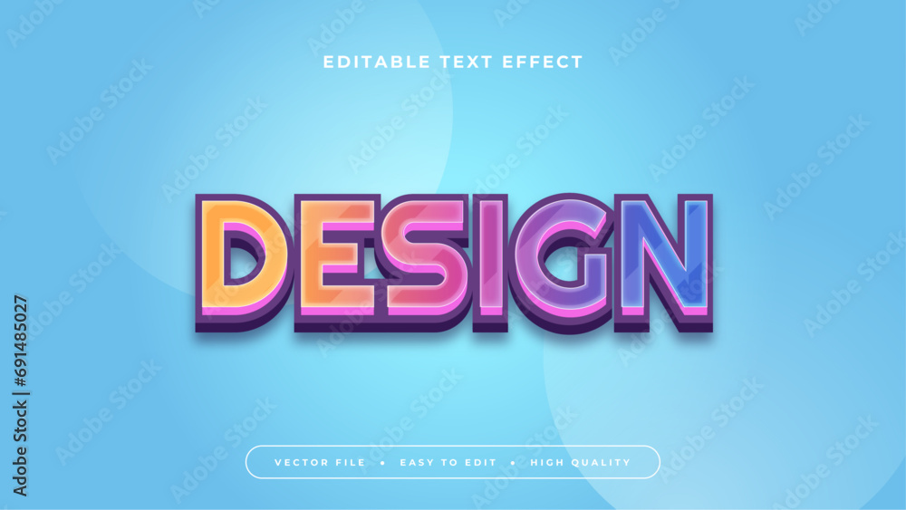 Poster orange blue and purple violet design 3d editable text effect - font style