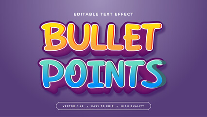 Yellow blue and purple violet bullet points 3d editable text effect - font style