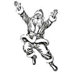 Santa Claus Sketch for Poster Detailed Christmas, Classic Style, black white isolated Vector ink outlines template for greeting card, poster, invitation, logo