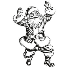 Santa Claus Sketch Illustration Detailed Father Christmas Drawing, Classic Vintage Style, black white isolated Vector ink outlines template for greeting card, poster, invitation, logo