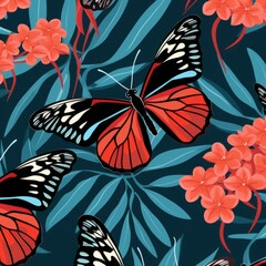 Butterflies, seamless tilable pattern, fabric design, wall art