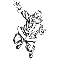 Santa Claus Vintage Engraved Cartoon Detailed Sketch, Classic Style, black white isolated Vector ink outlines template for greeting card, poster, invitation, logo
