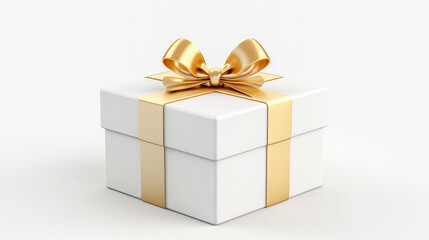 Obraz premium White gift box with a golden bow on a light background, AI Generated