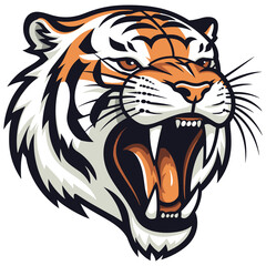 Angry roaring tiger head, isolated on transparent background.