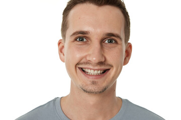 portrait of young smiling man on white background