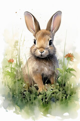 Hoppel Hase, Kaninchen, Rabbit, Water Colour Art on white background, Ratio 2:3