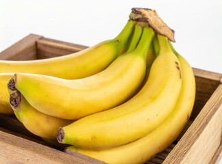 Bananas in wooden box isolated on white background