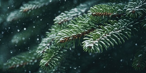 Branches of a Christmas tree in the snow