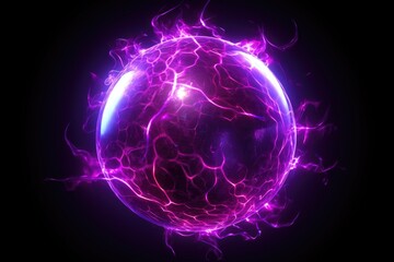 A purple glowing energy ball on a black background - obrazy, fototapety, plakaty