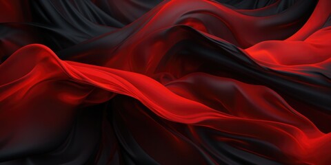 Banner with flying red and black silk fabric with pleats, background image
