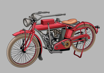 old motorbike in red color vector for background design, vintage style.