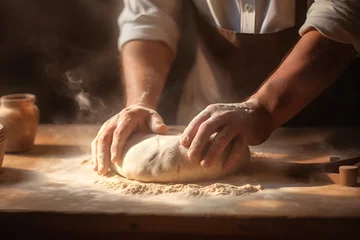 Foto op Canvas Man's hands rolling the dough. Bread baking concept photo © Oksana