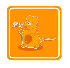 Mouse with large moustache in rectangular orange panel on white background - vector