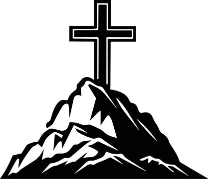 Christian cross on hill rock mountain svg