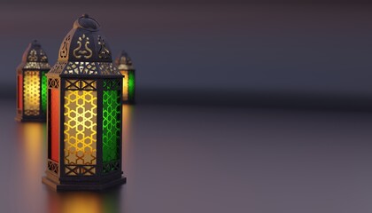 ramadan eid mubarek lantern candle front view colorfull windows banner background