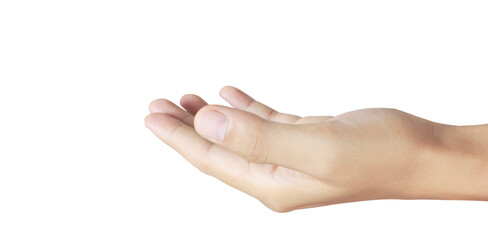 Hand young measuring invisible item