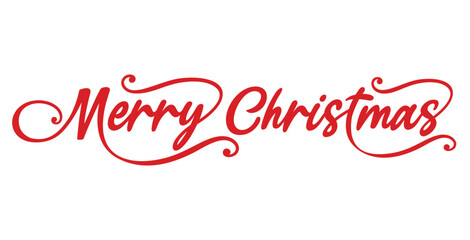 Merry Christmas in cursive, calligraphy, writing, lettering, text, font, phrase, type, vector, isolated for Christmas card template printable, banner, tags, sign, email signature, header, social media - obrazy, fototapety, plakaty