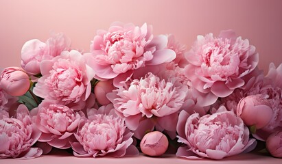Beautiful pink peonies on a pink background - a symbol of spring, love and romance