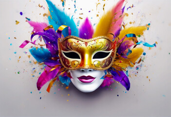 Carnival Vibrante- Illustrazione di Maschera Veneziana in Stile Splash Art