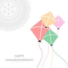 Makarsankranti Kite Flying Vector Greeting with Mandala