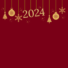 Fototapeta na wymiar red christmas background with balls, happy new year 2024 wishes greeting card, abstract background, graphic design illustration wallpaper, festival celebration template 