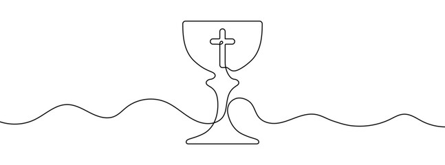 Continuous editable line drawing of holy grail. Single line church communion cup icon.