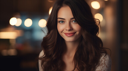 Portrait of attractive young brunette woman natural lifestyle. AI generative