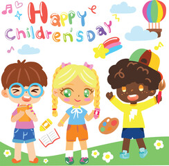 Kids children day cartoon for school	celebration
cheerful children