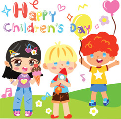 Kids children day cartoon for school	celebration
cheerful children