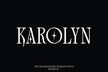 Unique decorative condensed serif alphabet display font vector with alternate