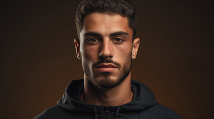 Obraz premium Handsome man studio portrait. Confident serious look. AI generated