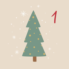 Christmas illustration with fir trees and numbers for advent calendar