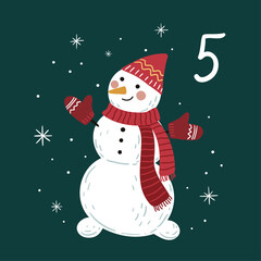 Christmas illustration with snowman and numbers for advent calendar