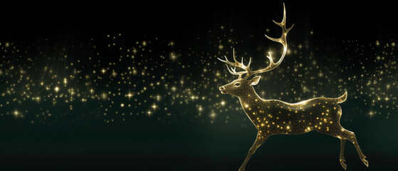 golden reindeer made of stars and pixie dust in green christmas night