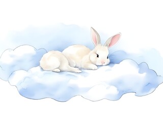 white rabbit on blue sky background