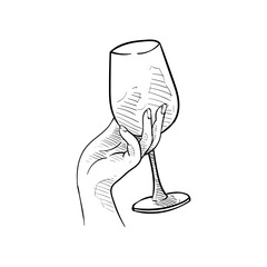 illustration of a hand holding a wine glass handdrawn