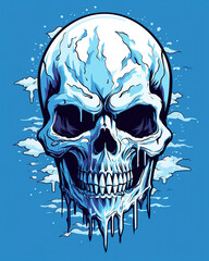 Snowy ice skull with a blizzard behind the skull, generative ai 