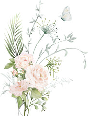 Watercolor Floral Branch and Butterfly