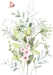 Watercolor Floral Branch and Butterfly