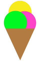 Icono de cono de helado de tres sabores en fondo transparente - obrazy, fototapety, plakaty