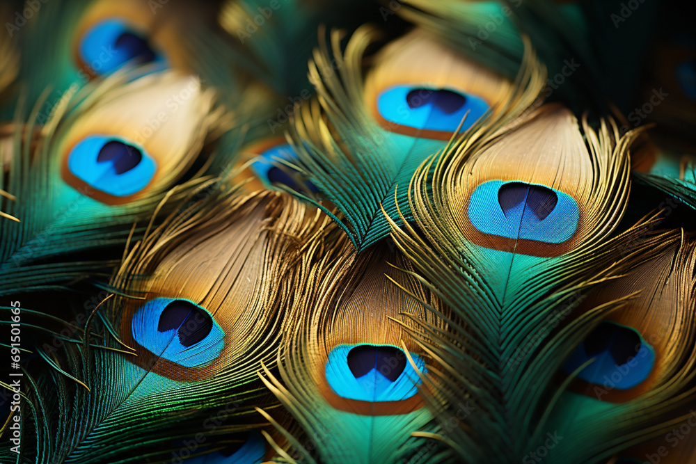Poster hera represented by peacock feathers and golden crowns in an abstract form.