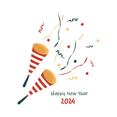 Happy New Year 2024 Confetti Pop Vector Art